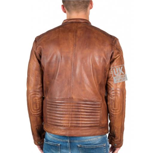 Mens Vintage Tan Leather Jacket - Mustang - Back