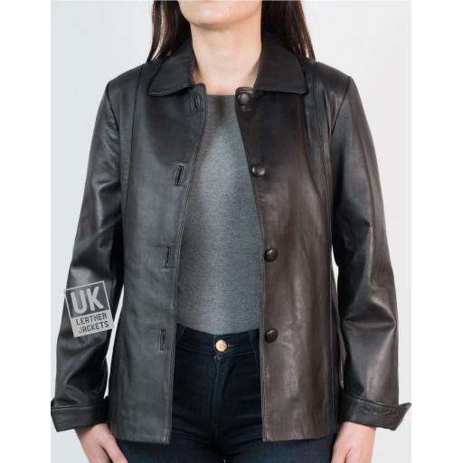 Ladies Black Leather Jacket - Front
