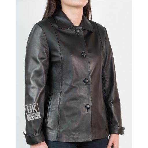Ladies Black Leather Jacket - Side