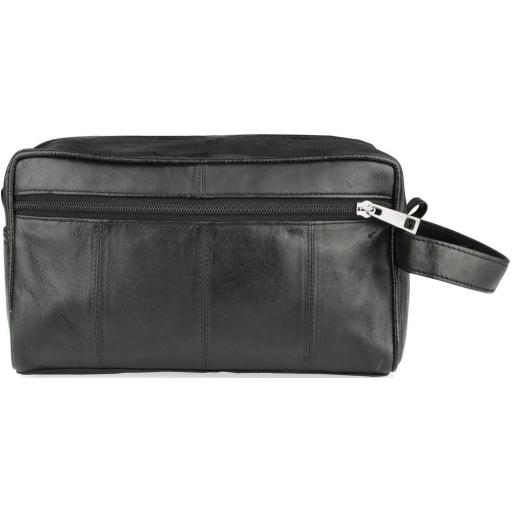Black Leather Wash Bag - Cousteau - Side