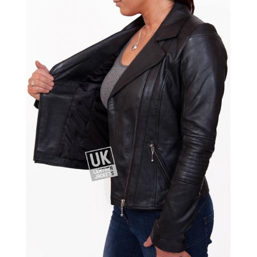 Womens Black Leather Jacket - Mercury - Lining