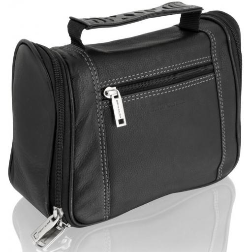 Black Leather Wash Bag by Pierre Cardin - Angara - Front View Side On