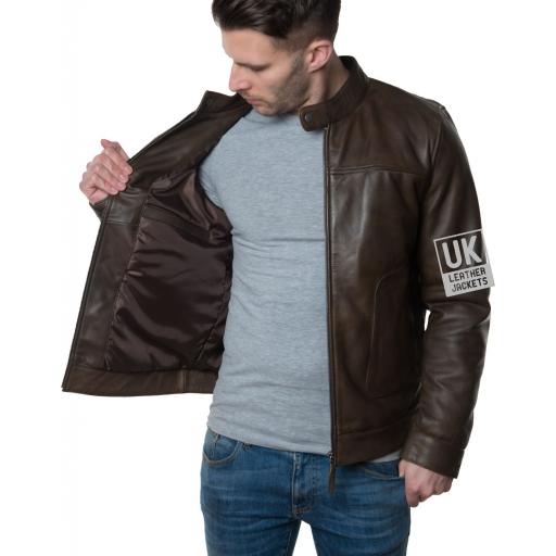 Men's Brown Leather Jacket - Ascari - Lining