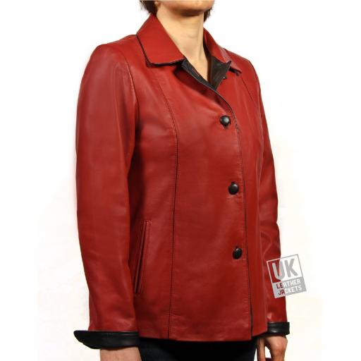 Ladies Red Leather Jacket - Ariel - Front