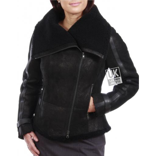 Womens Black Sheepskin Jacket - Annabel