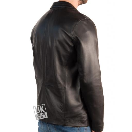 Men's Fitted 2 Button Leather Blazer – Black - Back View