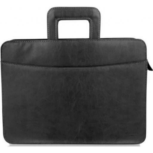 Slimline Black Leather Attaché Case - Munroe - Front 1