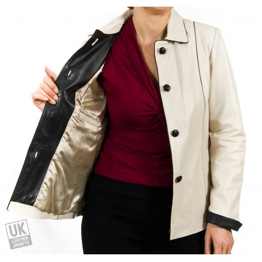 Women's Ivory  Leather Jacket - Plus Size - Cameo - Lining