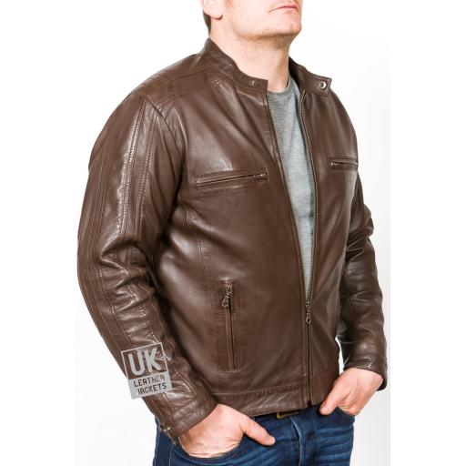Mens Brown Leather Jacket - Helium - Nappa - Closed