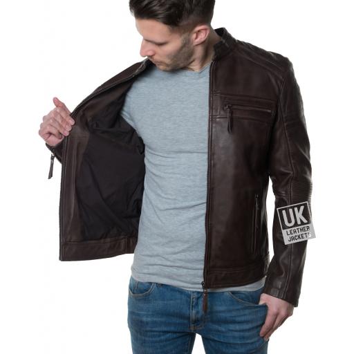 Men's Brown Leather Jacket - Titanium - Lining