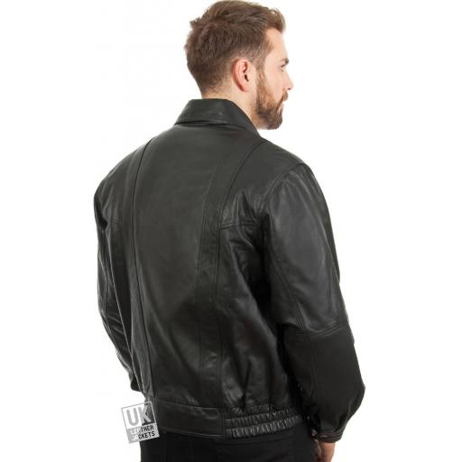 Men's Black Leather Jacket - DeNiro - Rear