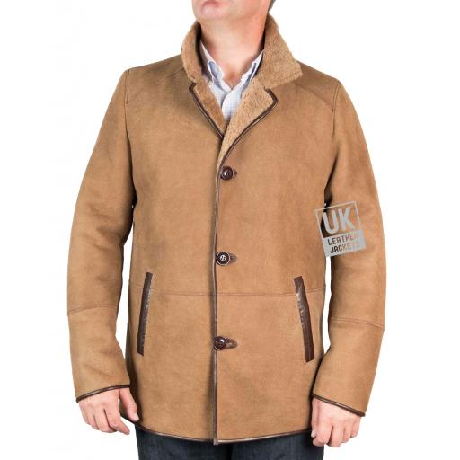Mens Shearling Sheepskin Jacket - Antique Matt Tan - Wessex - Superior Quality - sizes 2XL-3XL