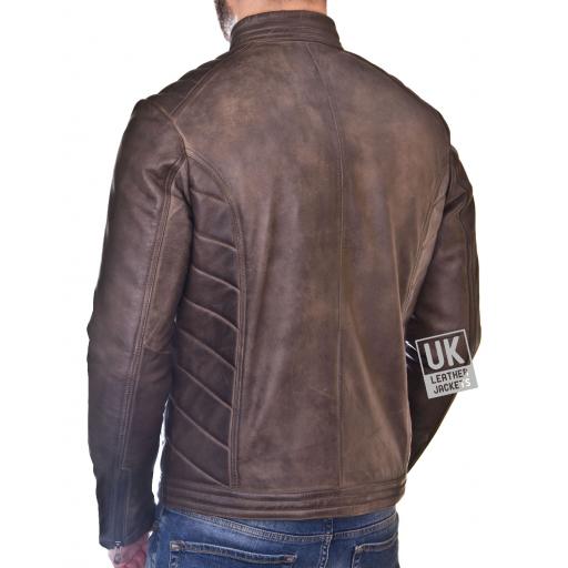 Mens Vintage Brown Leather Jacket - Omega - Back