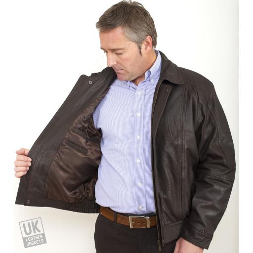 Men's Brown Nubuck Leather Jacket - Oregon - Lining