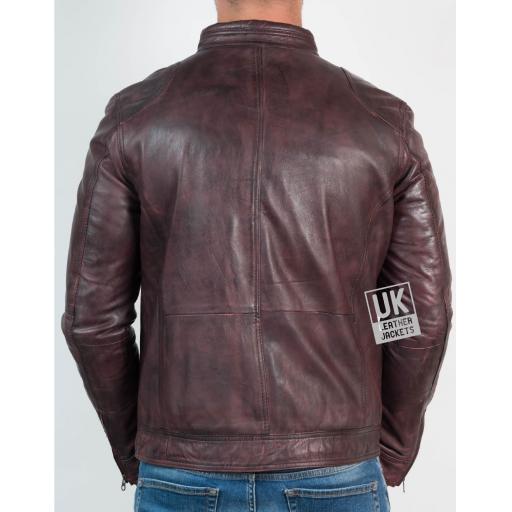 Mens Vintage Burgundy Leather Jacket - Ellin - Back