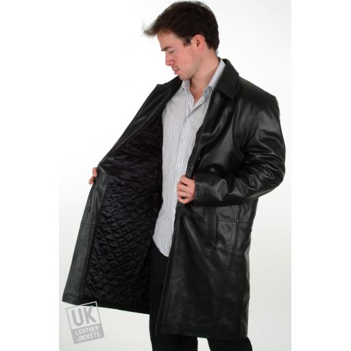 Men's Black  Leather Coat - Plus Size - Walker - Lining