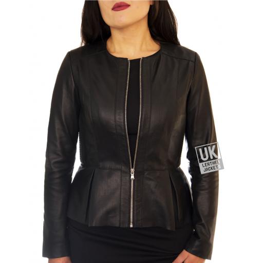 Women's Black Leather Jacket - Venice -  Front 2