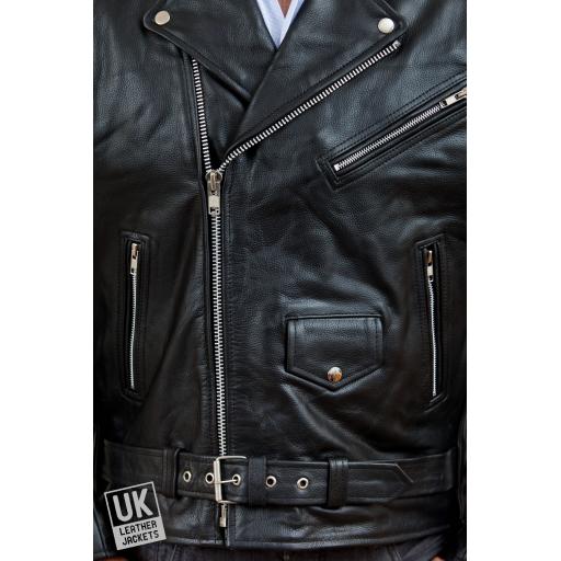 Men's Black Leather Biker Jacket in Cow Hide - Harley - Detail