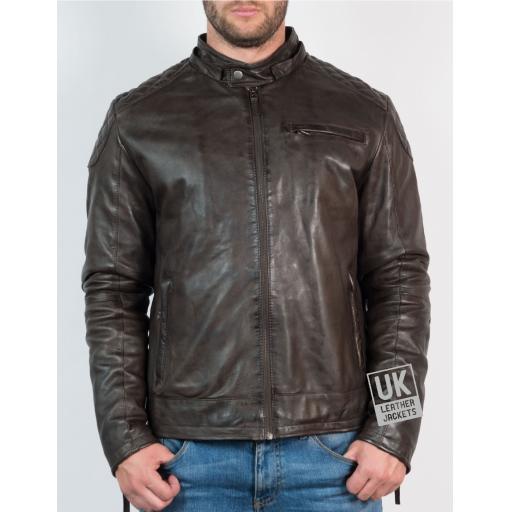 Men’s Vintage Brown Leather Hoodie - Argento - Zipped