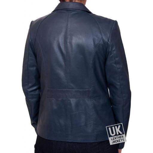Ladies Blue Leather Jacket - Sapphire - Back