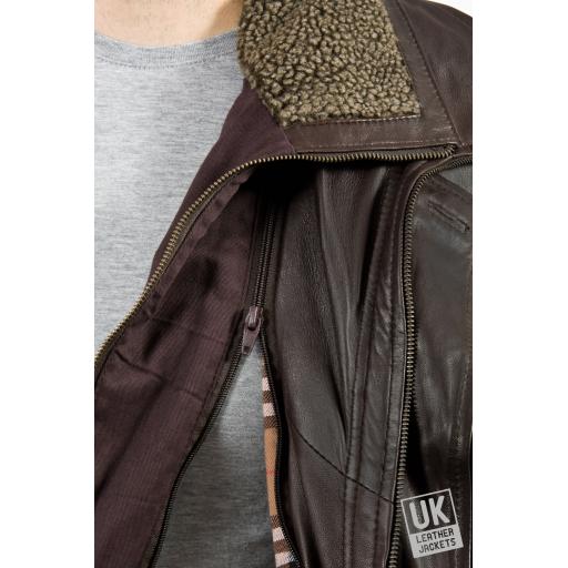 Men's Leather Coat in Brown - Elswick - Detachable fleece