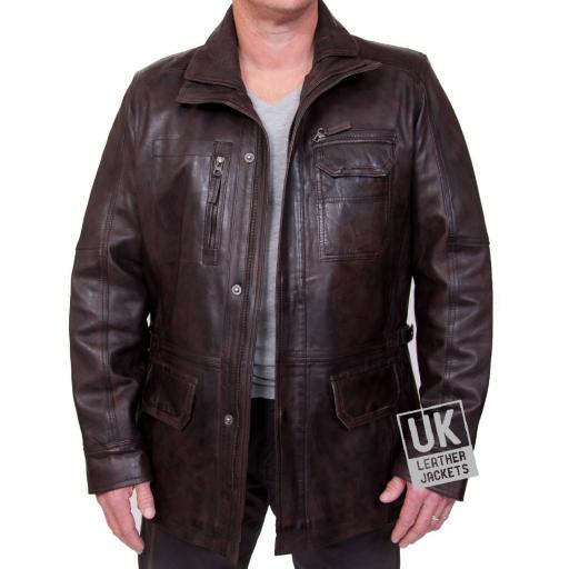 Men's Brown Leather Coat Jacket - Marquis
