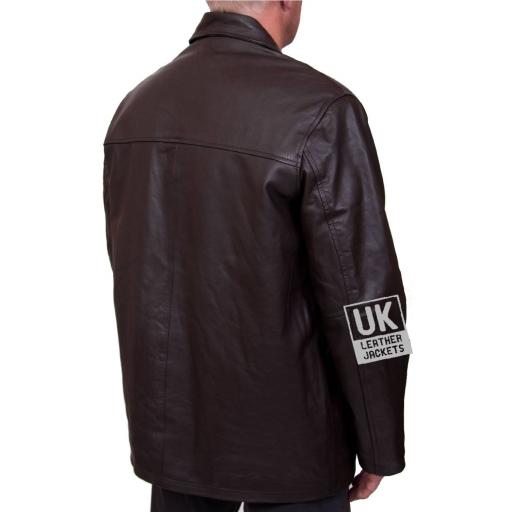 Men's  3/4 Length Brown Hide Leather Jacket - Plus Size - Moore - Rear