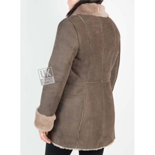 Womens Grey Shearling Sheepskin Jacket - 3/4 Length - Verity - Back