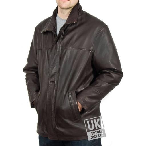 Men's Leather Coat in Brown - Elswick - Main