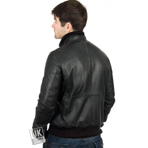 Men's Leather Bomber Jacket in Black - Daytona - Rear