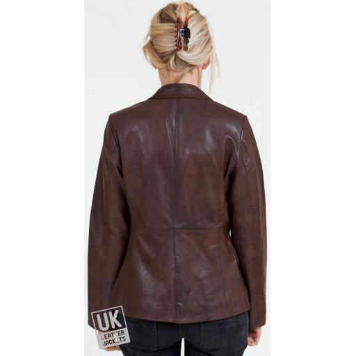 Women's 2 Button Brown Leather Blazer - Athena - Rear