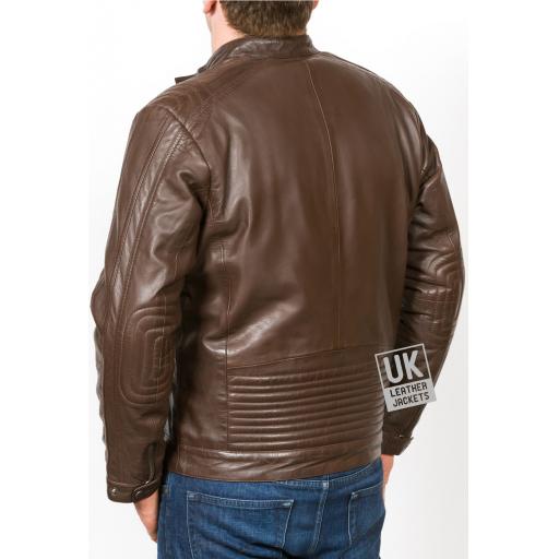 Mens Brown Leather Jacket - Helium - Back