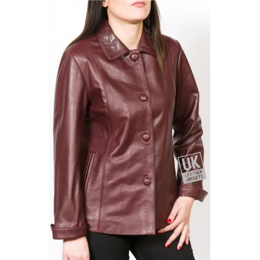 Ladies Burgundy Leather Jacket - Ariel - Main
