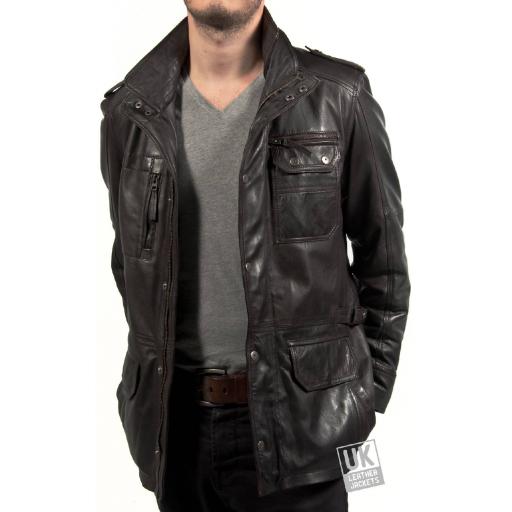 Vintage Black Nappa Leather Jacket - Keswick - Plus Size - Front Open
