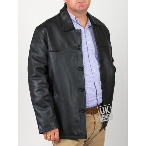 Men's 3/4 Length Black Leather Jacket - Plus Size - Moore - Superior Cow Hide