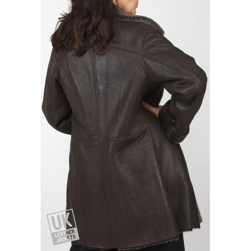 FINEST Women's Shearling Lambskin Coat in Brown - Aria - Rear