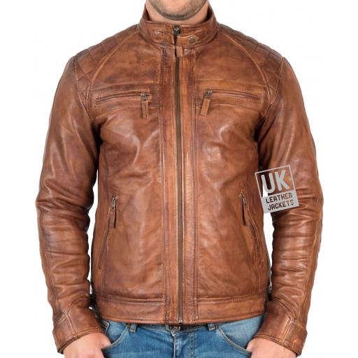 Mens Vintage Tan Leather Jacket - Kendal - Front