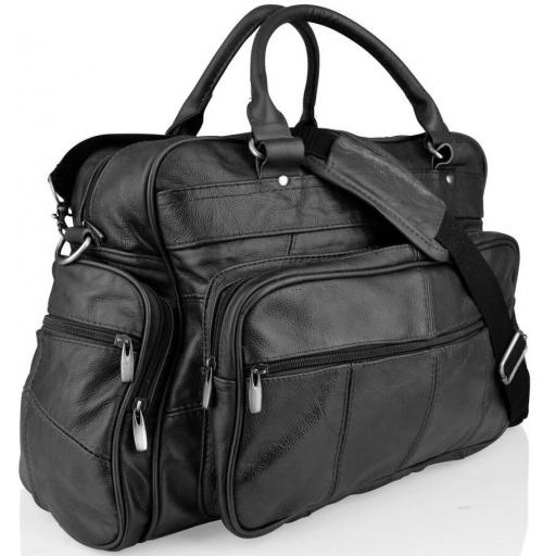 Black Leather Travel Holdall Bag - Broadway