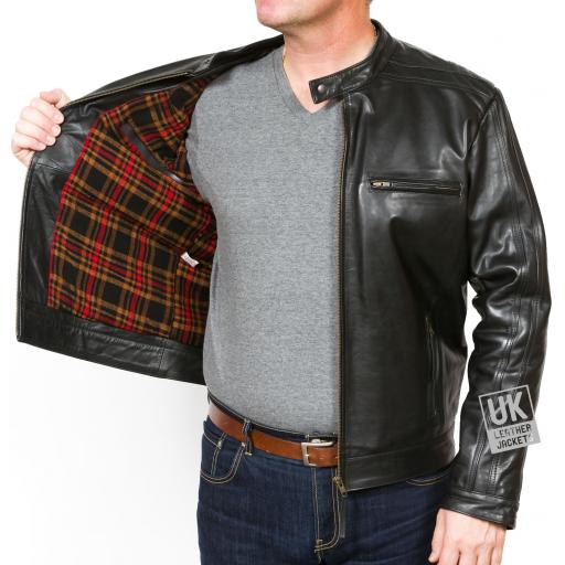 Men's Black Leather Jacket - Helium - Superior Cow Hide - Lining