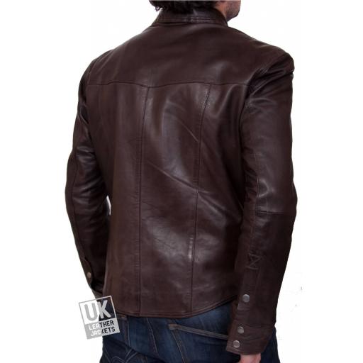 Men’s Brown Leather Shirt - Farrell - Regular Fit - Back