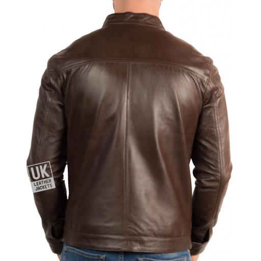 Mens Brown Leather Biker Jacket - Xen - Back