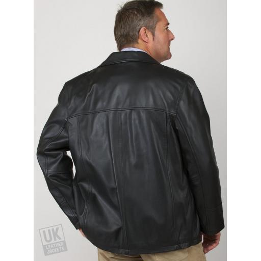 Men's Black Leather Reefer Jacket - Oscar - Rear