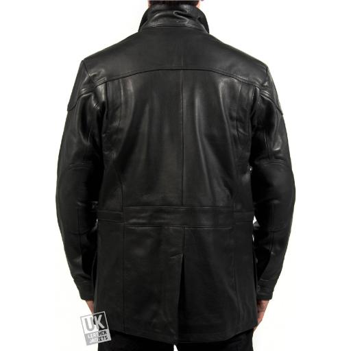 Men's Vintage Racing Leather Jacket in Black Hide - Flint - Rear