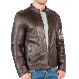 Mens Brown Leather Jacket - Legend - Slot Waist Pockets