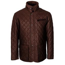 Mens Quilted Diamond Stitch Brown Leather Jacket - Redford - Front 