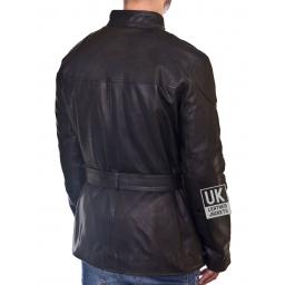 Mens Hip Length Leather Jacket - Longhurst - Black - Back