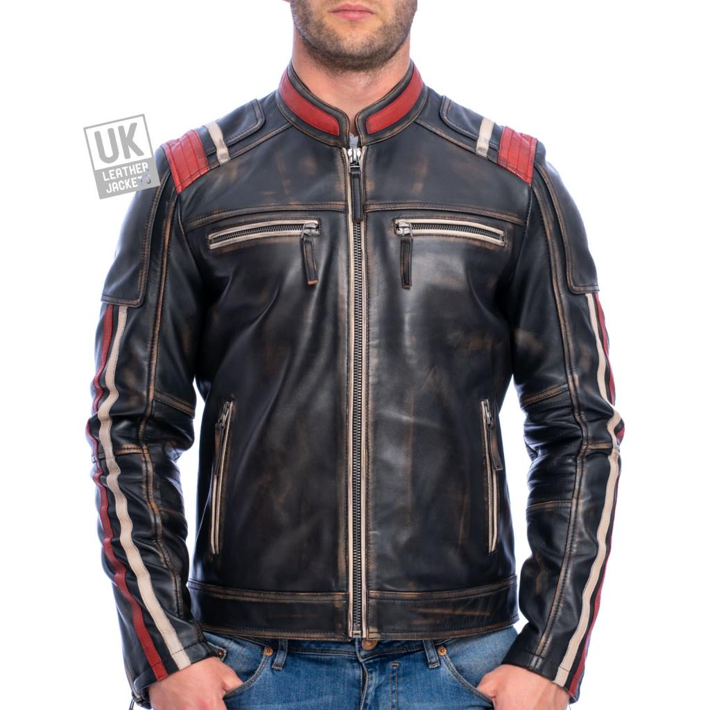 Men's Black Fade Leather Jacket Dante Superior Quality