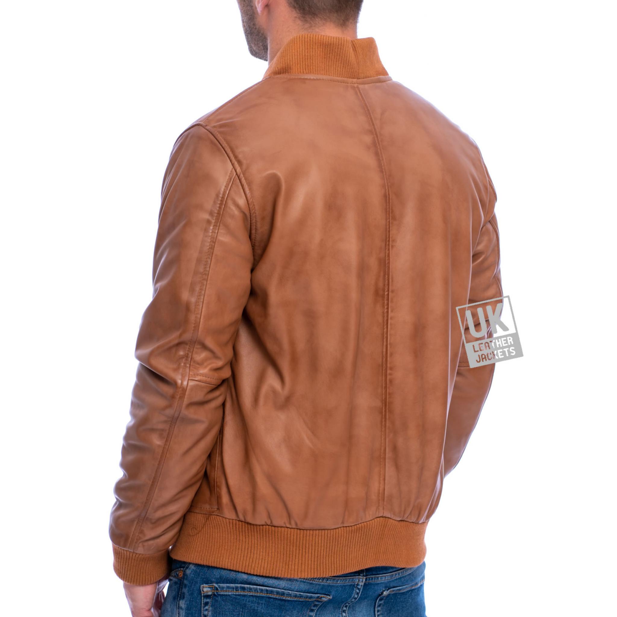 Mens Vintage Tan Leather Bomber Jacket Superior Quality