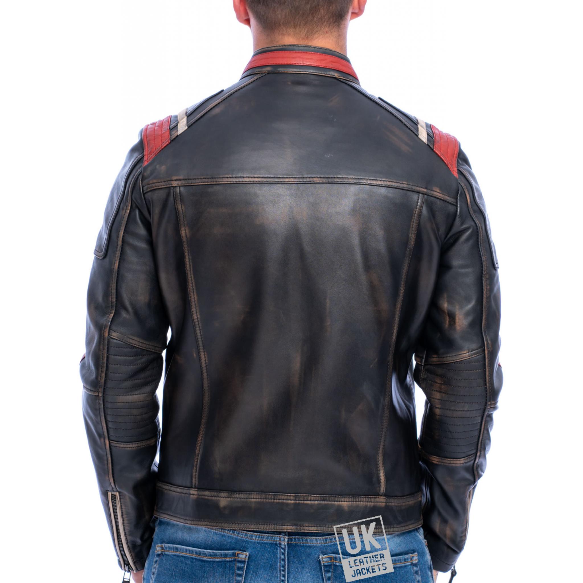 Men's Black Fade Leather Jacket Dante Superior Quality