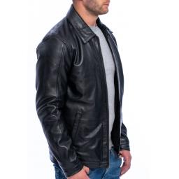 Mens Black Leather Jacket - Steed - Front Side
